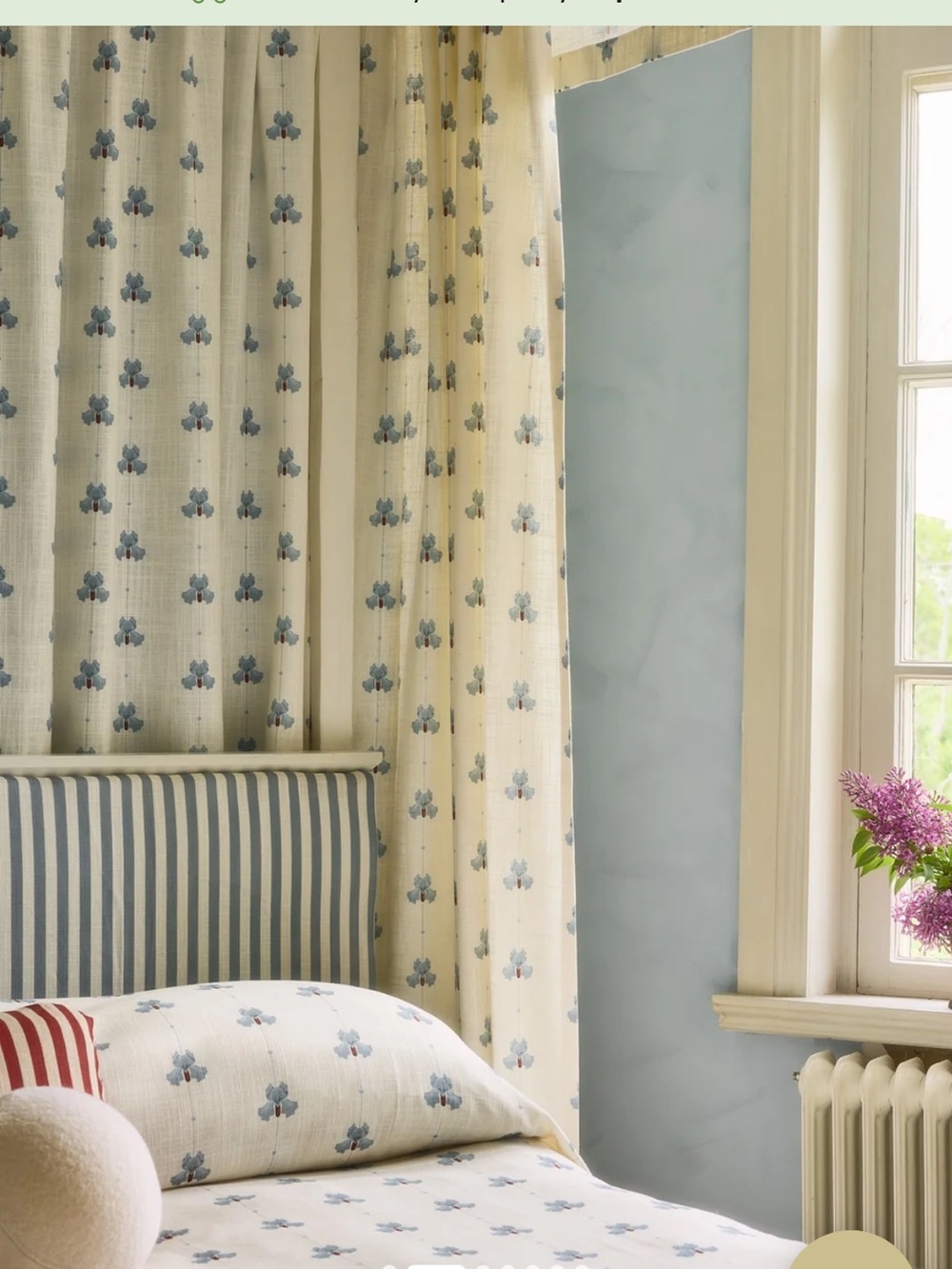 Floral Woven Linen Curtains in Dove Blue and Cream